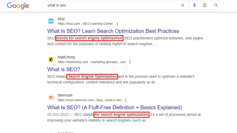 Search Engine keyword Bold term